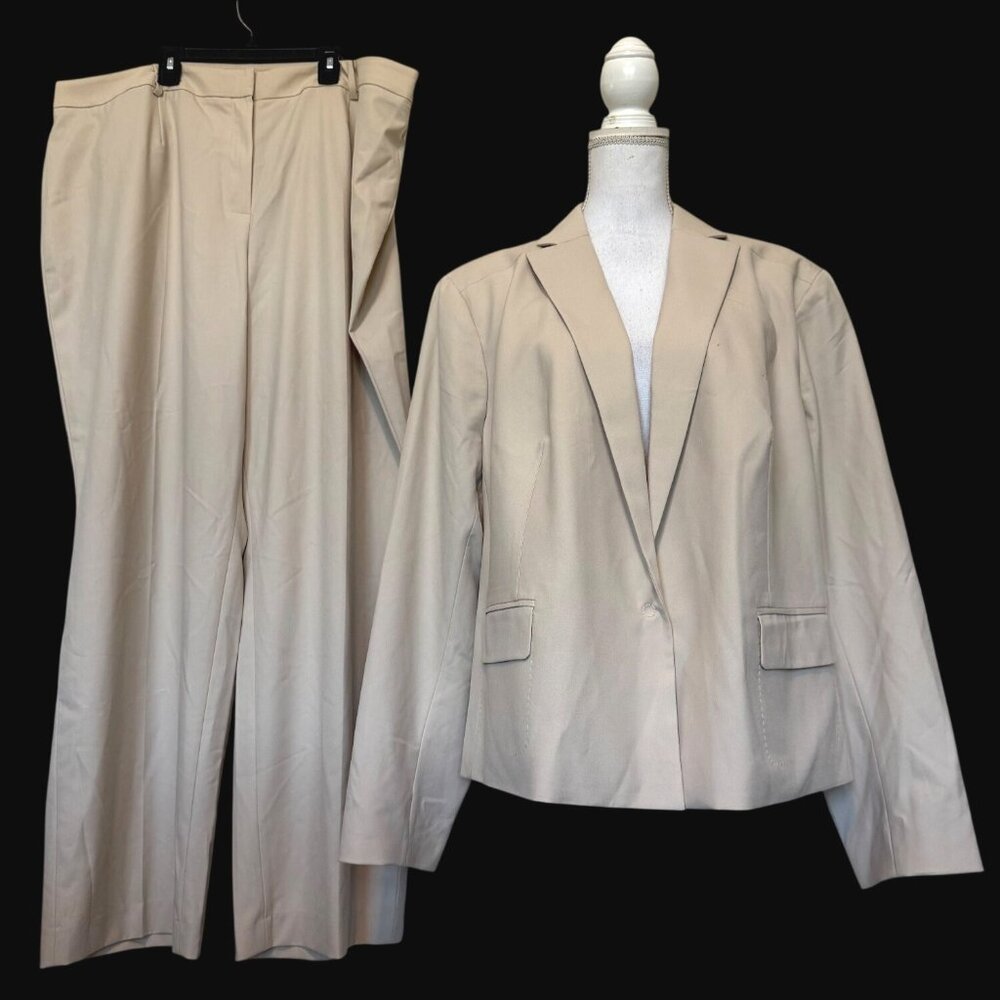 Jones New York Womens Beige Blazer & Trousers Suit Set Sz 22/24 Pantsuit Stretch